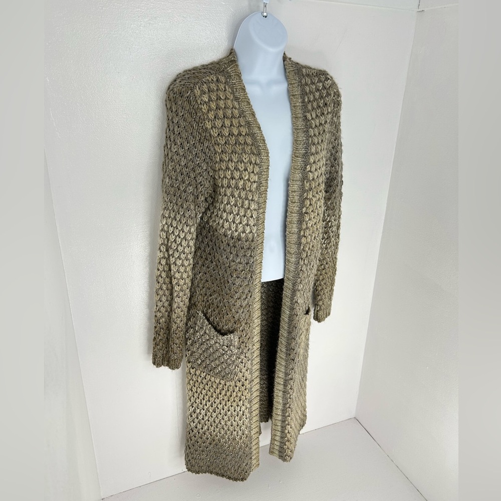 prAna Open Front Cardigan Long Duster Sweater Size Small Tan Brown Office Career - Picture 3 of 11